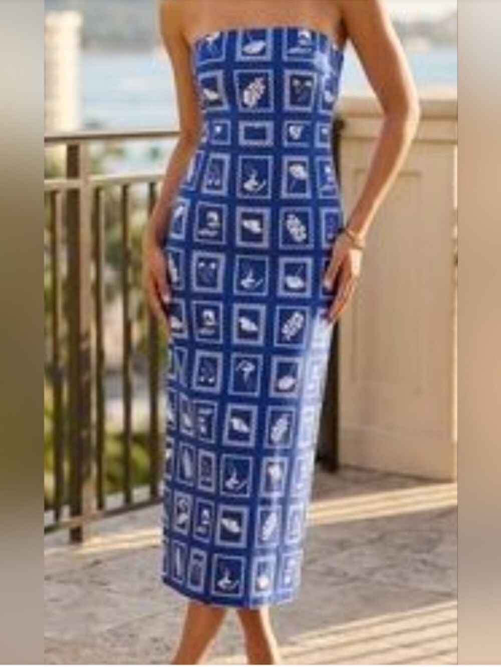Paper heart Aztec Sun Sand Maxi Dress blue white rayon